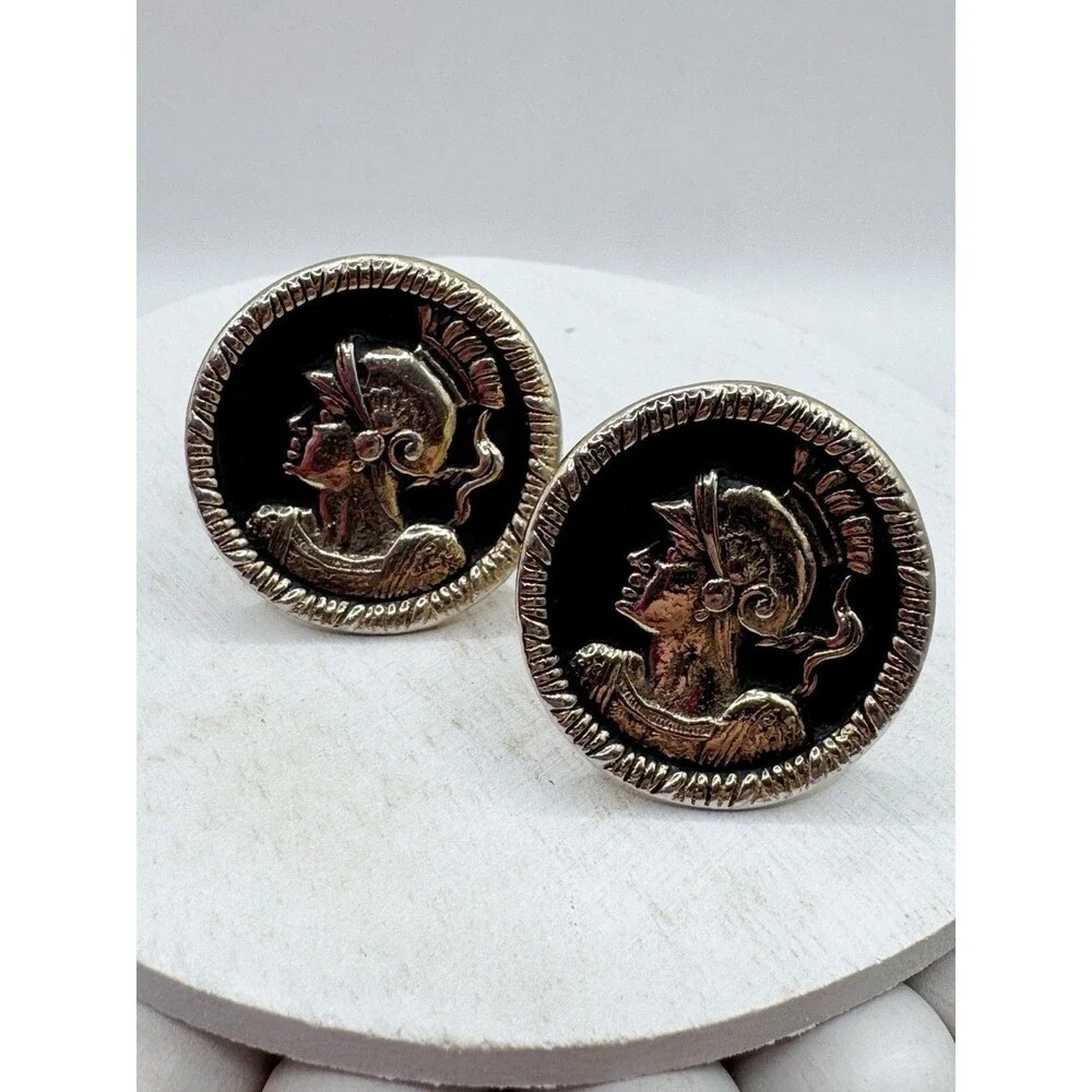 Vintage Mens Swank Centurion Roman Soldier Goldtone & Black Cufflinks
